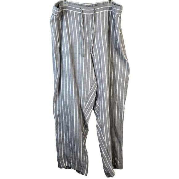 Coldwater Creek Pants Women's 1X Gray White Stripe Linen Coastal Classic Summer - Picture 1 of 12